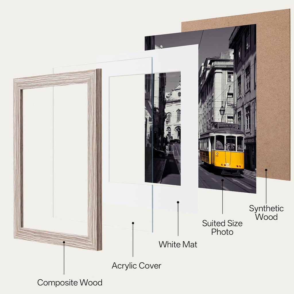 eletecpro 5x7 Picture Frames, Acrylic Cover, Beige, Set of 10