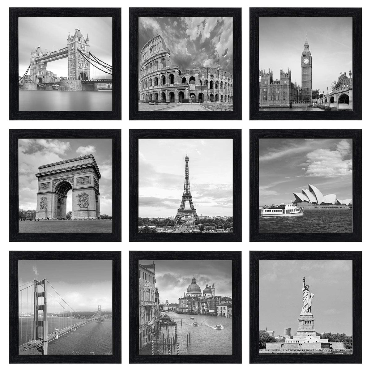 eletecpro Picture Frames Set of 9, 5x5 in, Acrylic Cover, Black
