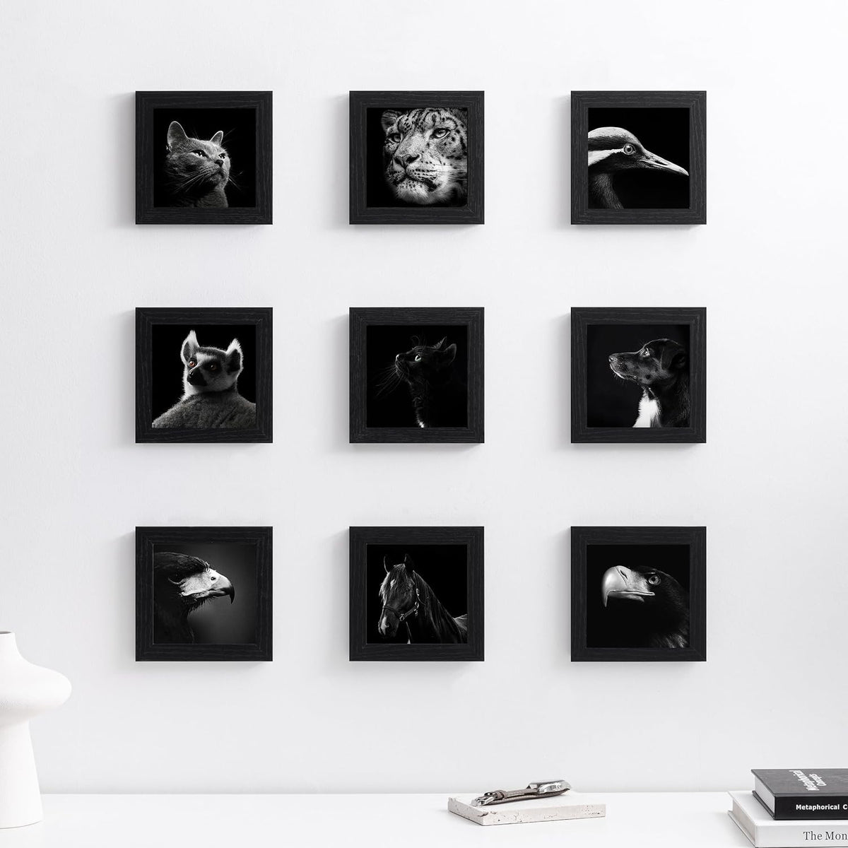 eletecpro Picture Frames Set of 9, 5x5 in, Acrylic Cover, Black