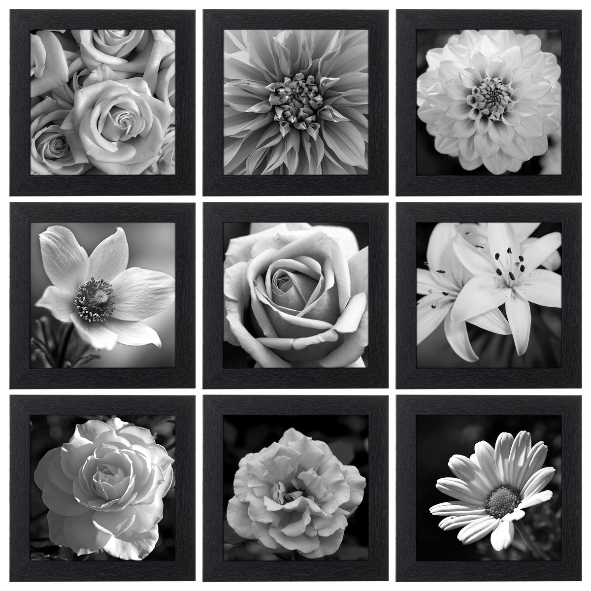 eletecpro Picture Frames Set of 9, 5x5 in, Acrylic Cover, Black