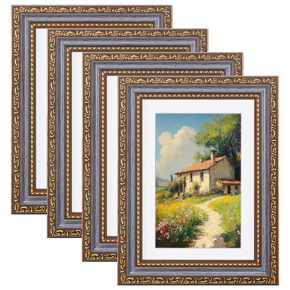 eletecpro 3x4 Vintage Picture Frame, Glass Cover, Black, 4-Pack