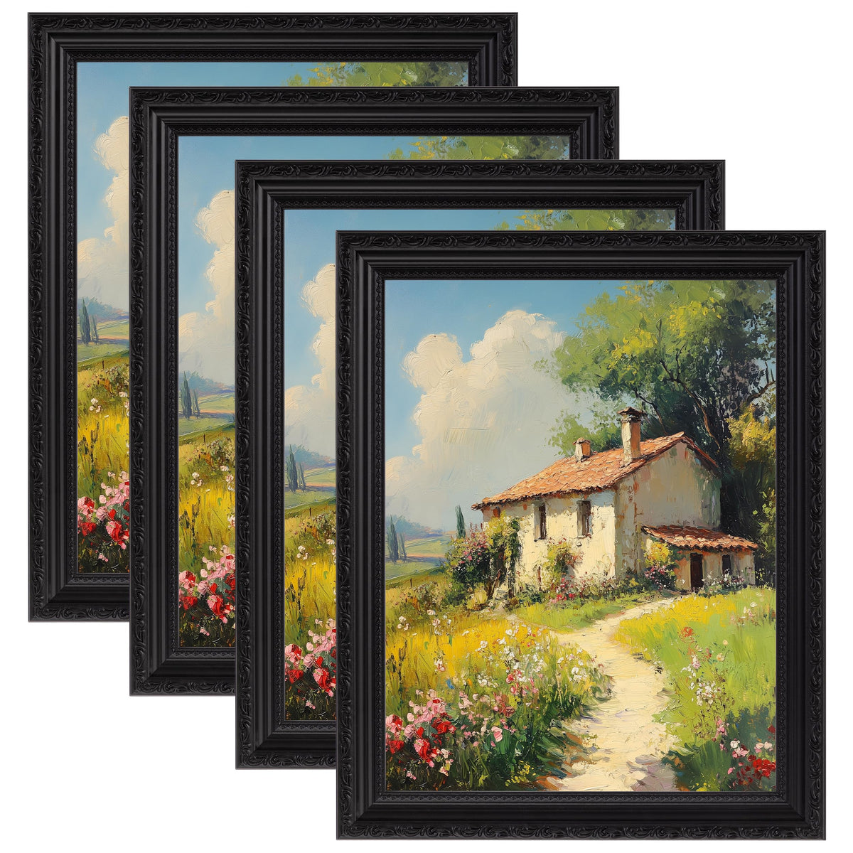 eletecpro 3x4 Vintage Picture Frame, Glass Cover, Black, 4-Pack