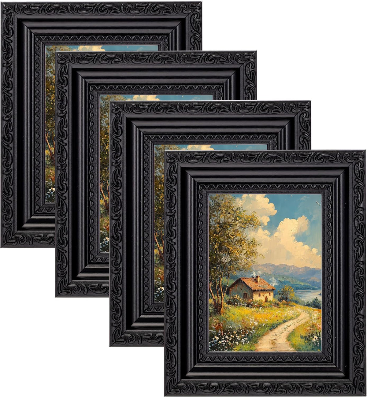 eletecpro 3x4 Vintage Picture Frame, Glass Cover, Black, 4-Pack