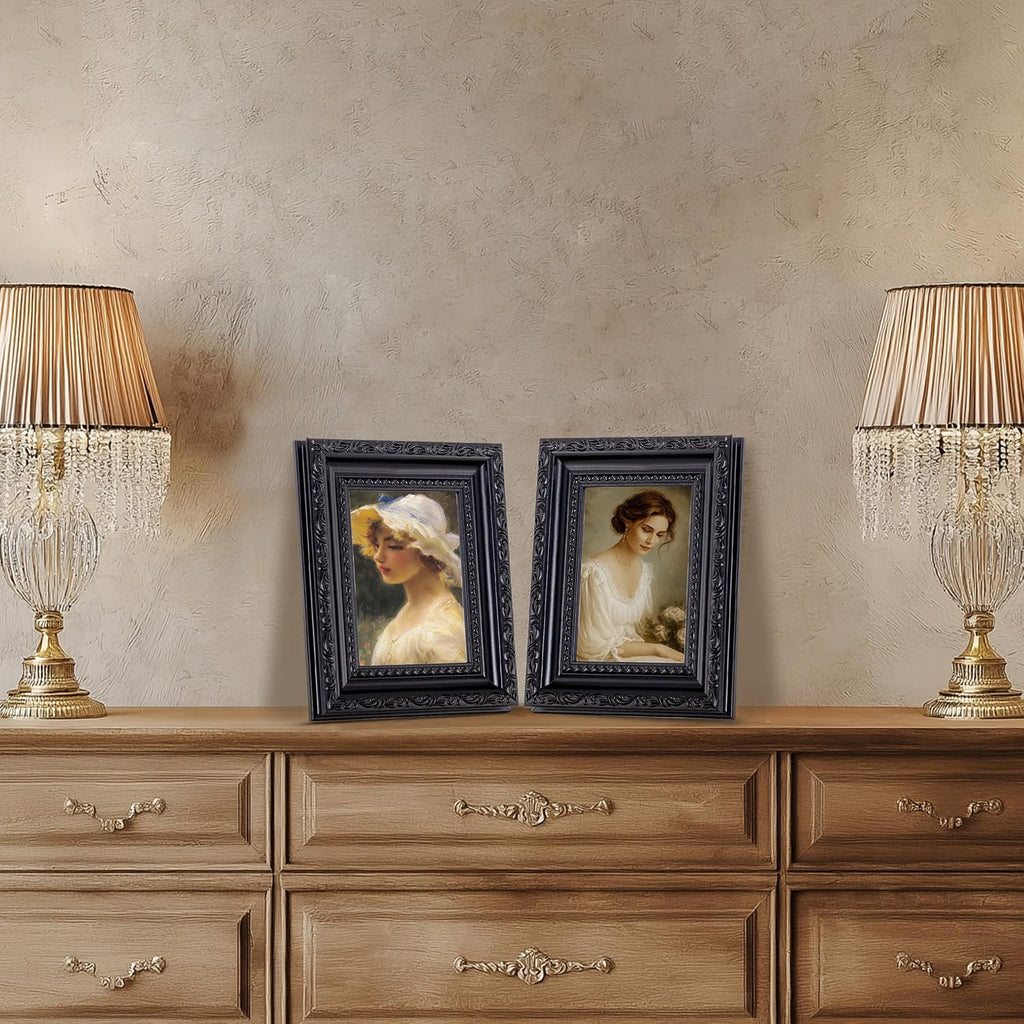eletecpro 3x4 Vintage Picture Frame, Glass Cover, Black, 2-Pack