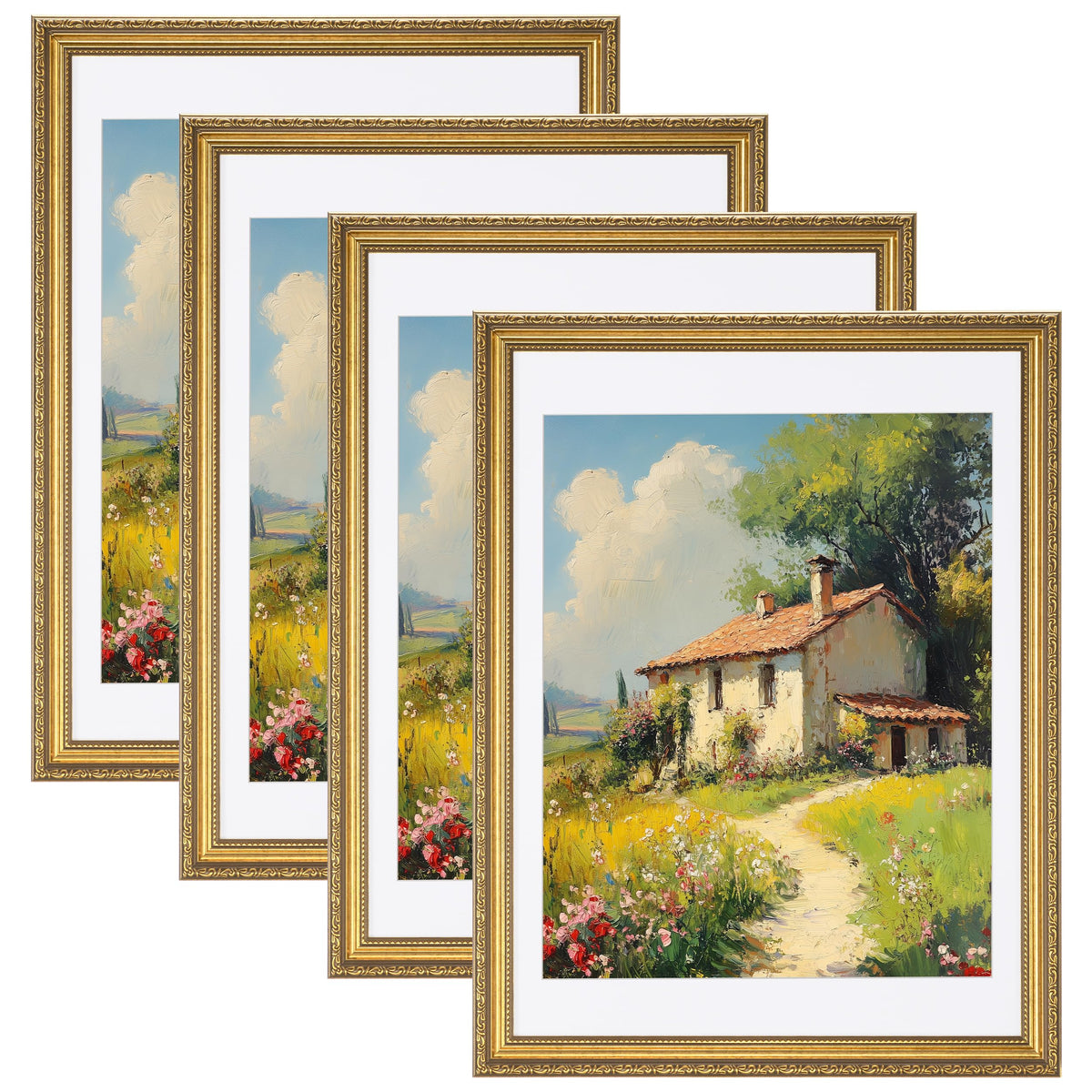 eletecpro 3x4 Vintage Picture Frame, Glass Cover, Black, 4-Pack