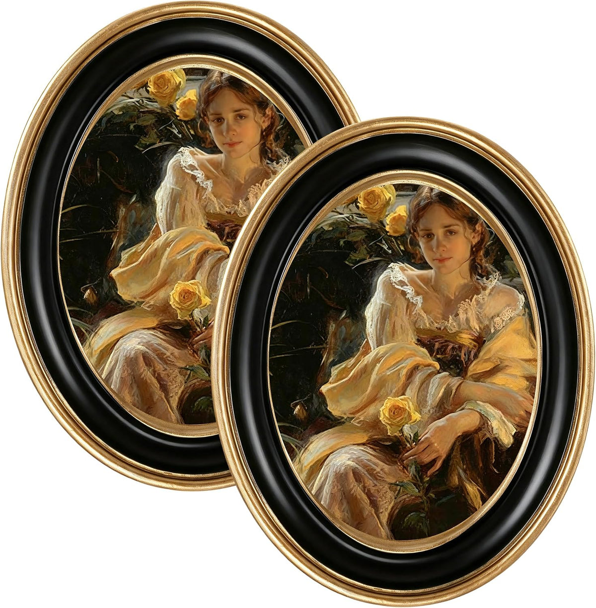 eletecpro 2.5x3.5 Oval Picture Frame with Real Glass Cover, Black, 2-Pack