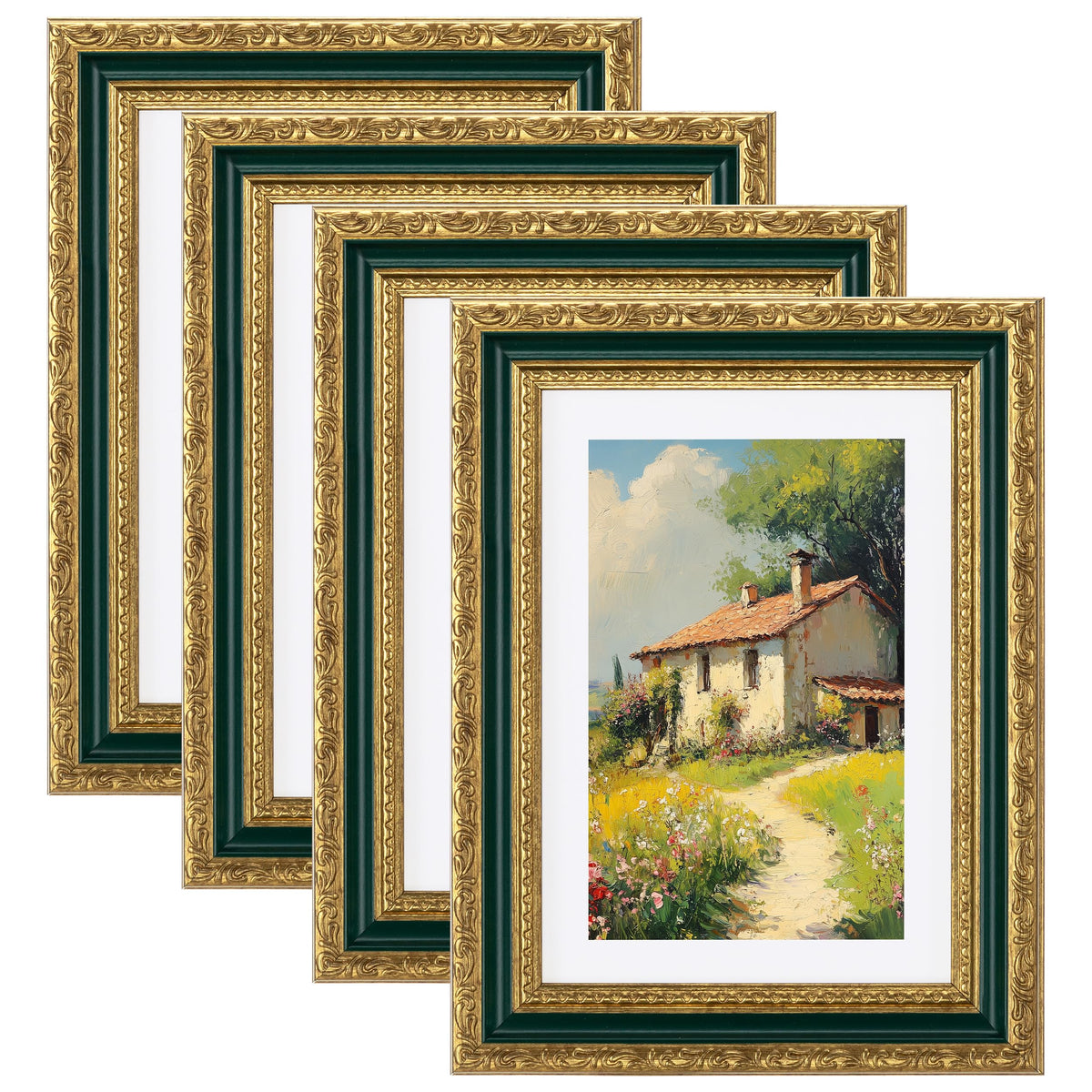 eletecpro 3x4 Vintage Picture Frame, Glass Cover, Black, 4-Pack