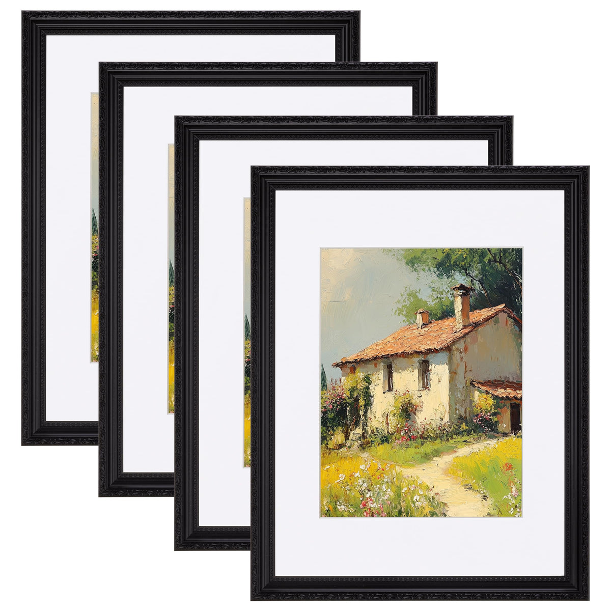 eletecpro 3x4 Vintage Picture Frame, Glass Cover, Black, 4-Pack