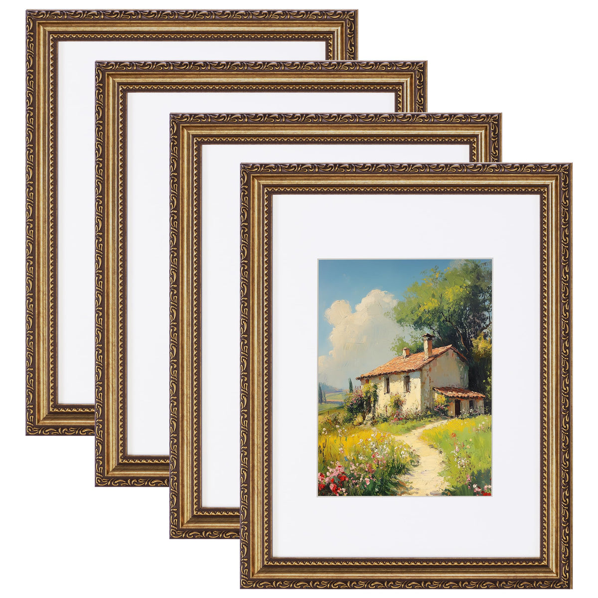 eletecpro 3x4 Vintage Picture Frame, Glass Cover, Black, 4-Pack