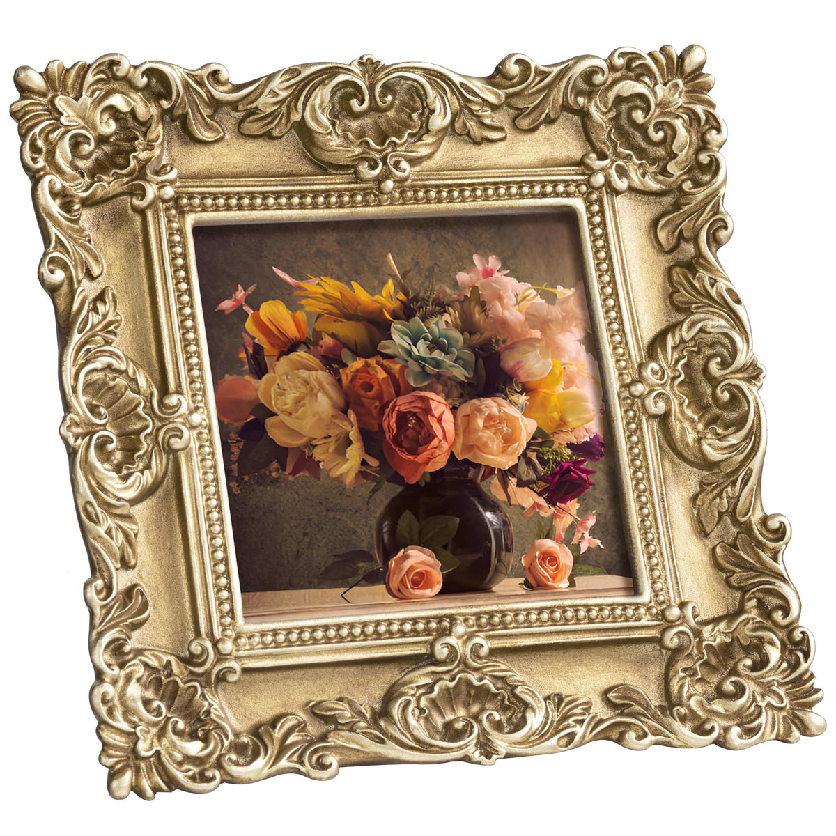 eletecpro 4x4 Vintage Picture Frame with Real Glass Cover, Black, 1-Pack