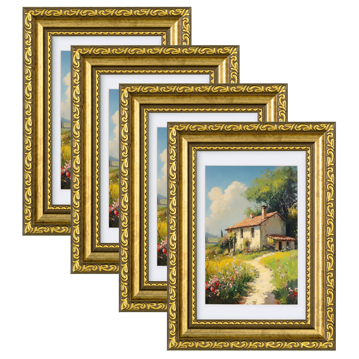 eletecpro 3x4 Vintage Picture Frame, Glass Cover, Black, 4-Pack