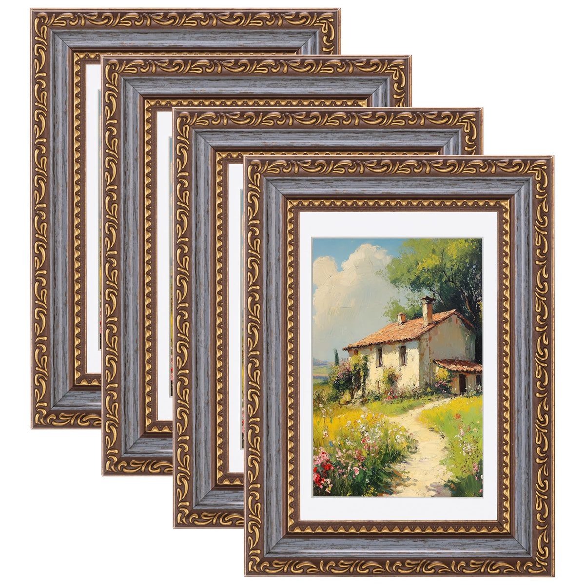 eletecpro 3x4 Vintage Picture Frame, Glass Cover, Black, 4-Pack