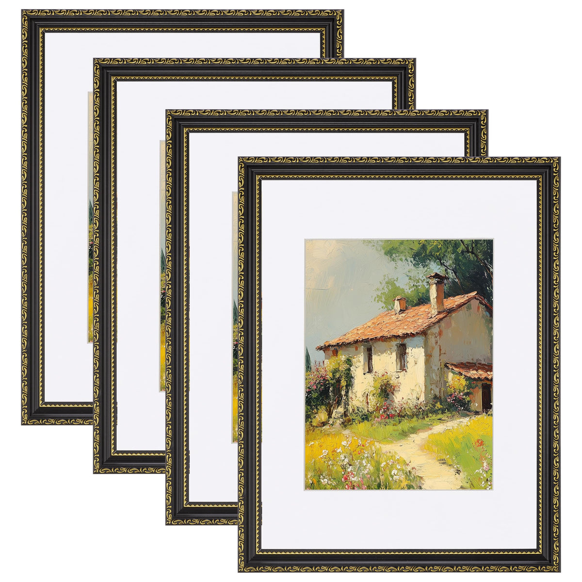 eletecpro 3x4 Vintage Picture Frame, Glass Cover, Black, 4-Pack
