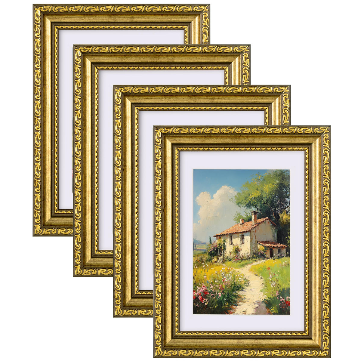 eletecpro 3x4 Vintage Picture Frame, Glass Cover, Black, 4-Pack