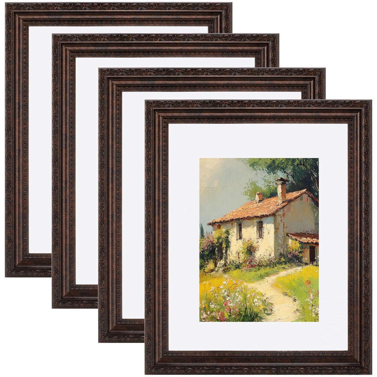 eletecpro 3x4 Vintage Picture Frame, Glass Cover, Black, 4-Pack