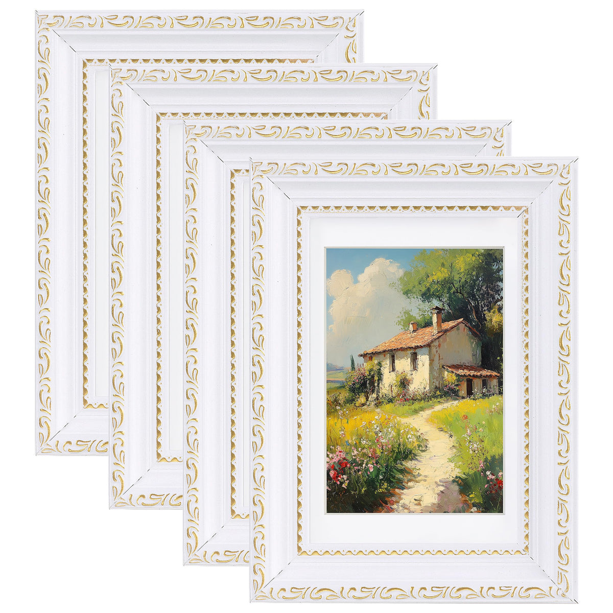 eletecpro 3x4 Vintage Picture Frame, Glass Cover, Black, 4-Pack