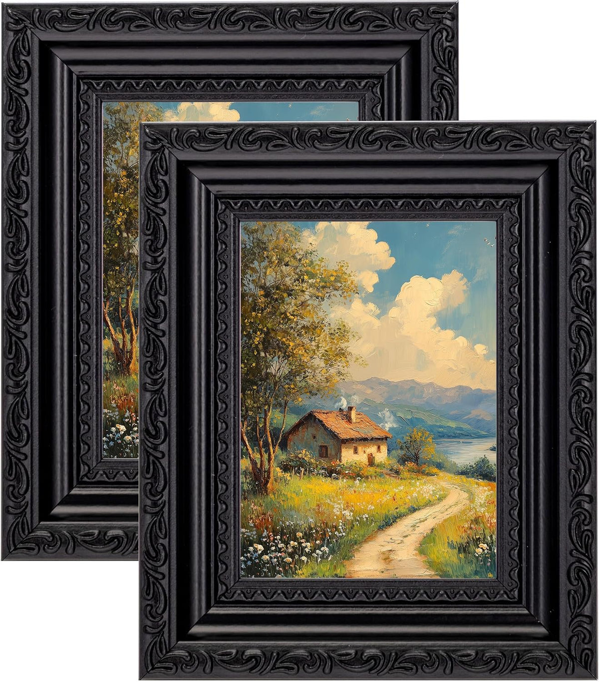 eletecpro 3x4 Vintage Picture Frame, Glass Cover, Black, 2-Pack