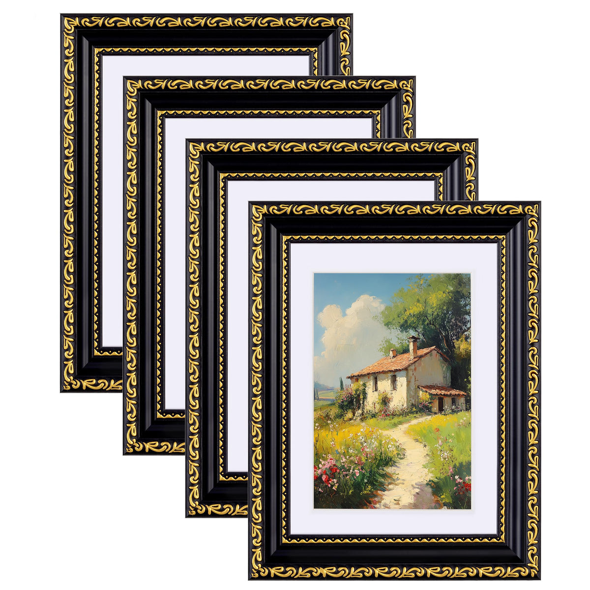 eletecpro 3x4 Vintage Picture Frame, Glass Cover, Black, 4-Pack