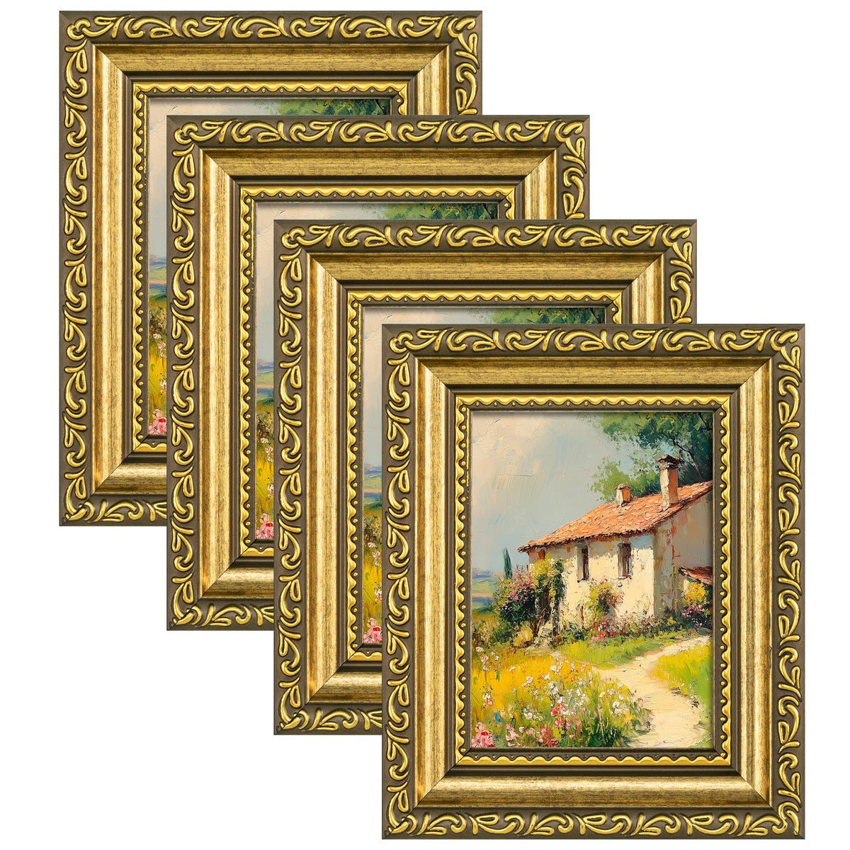 eletecpro 3x4 Vintage Picture Frame, Glass Cover, Black, 4-Pack