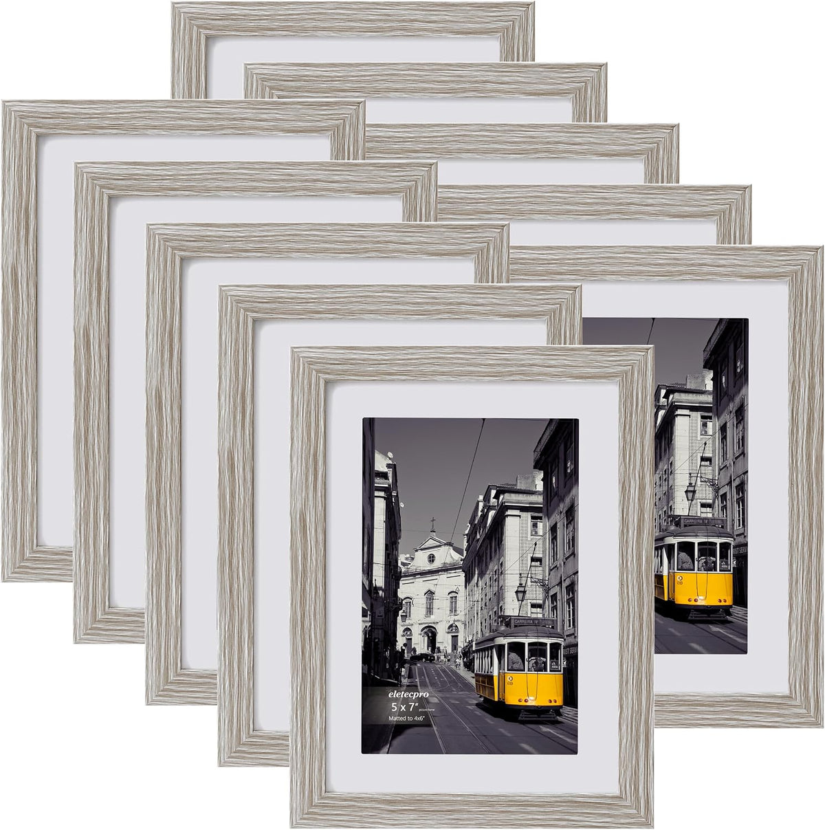 eletecpro 5x7 Picture Frames, Acrylic Cover, Beige, Set of 10