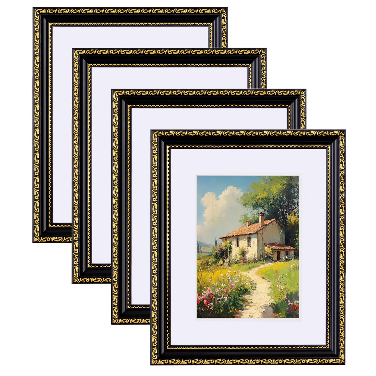 eletecpro 3x4 Vintage Picture Frame, Glass Cover, Black, 4-Pack