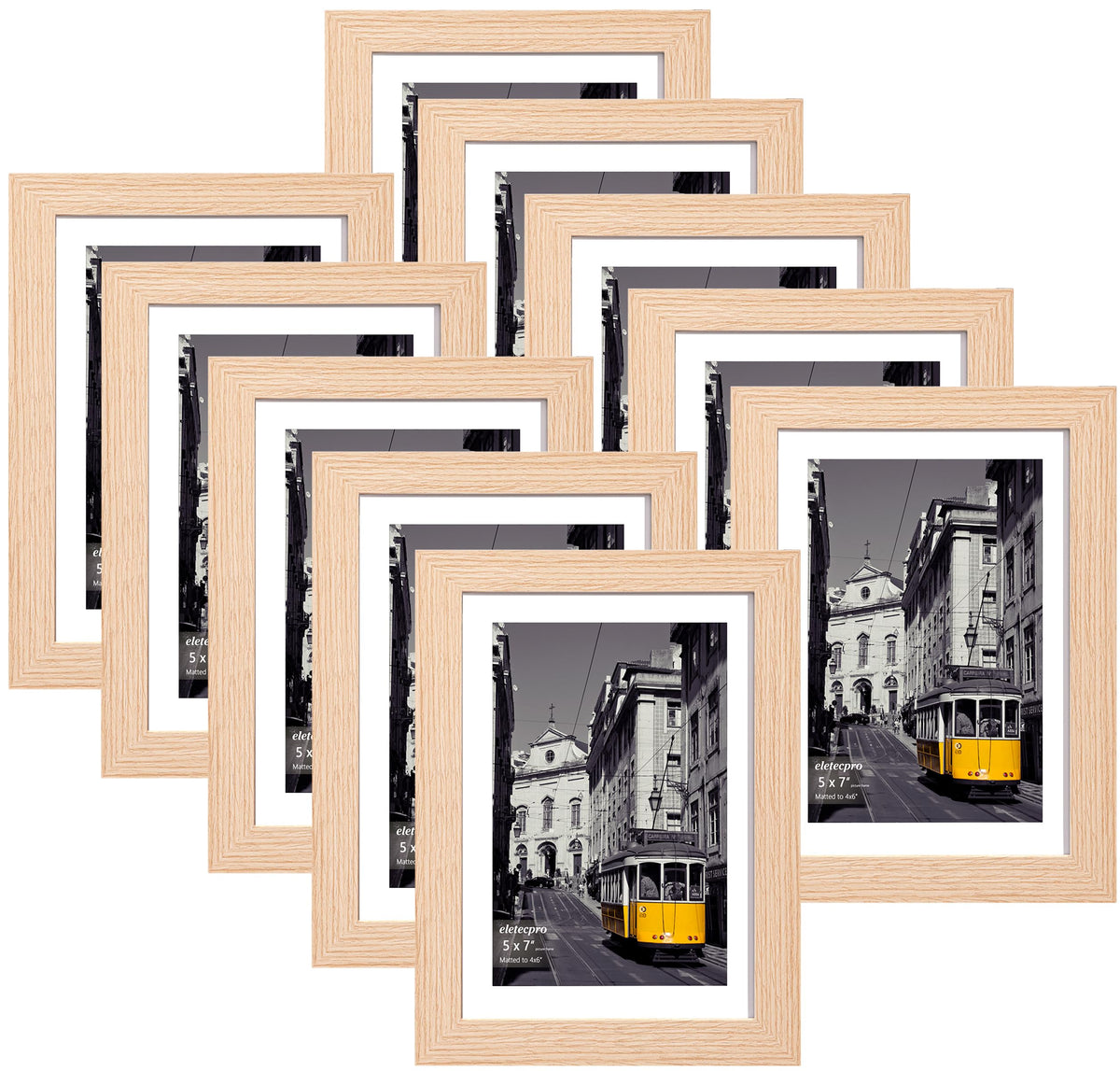 eletecpro 5x7 Picture Frames, Acrylic Cover, Beige, Set of 10
