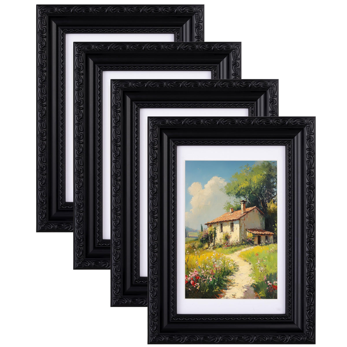 eletecpro 3x4 Vintage Picture Frame, Glass Cover, Black, 4-Pack