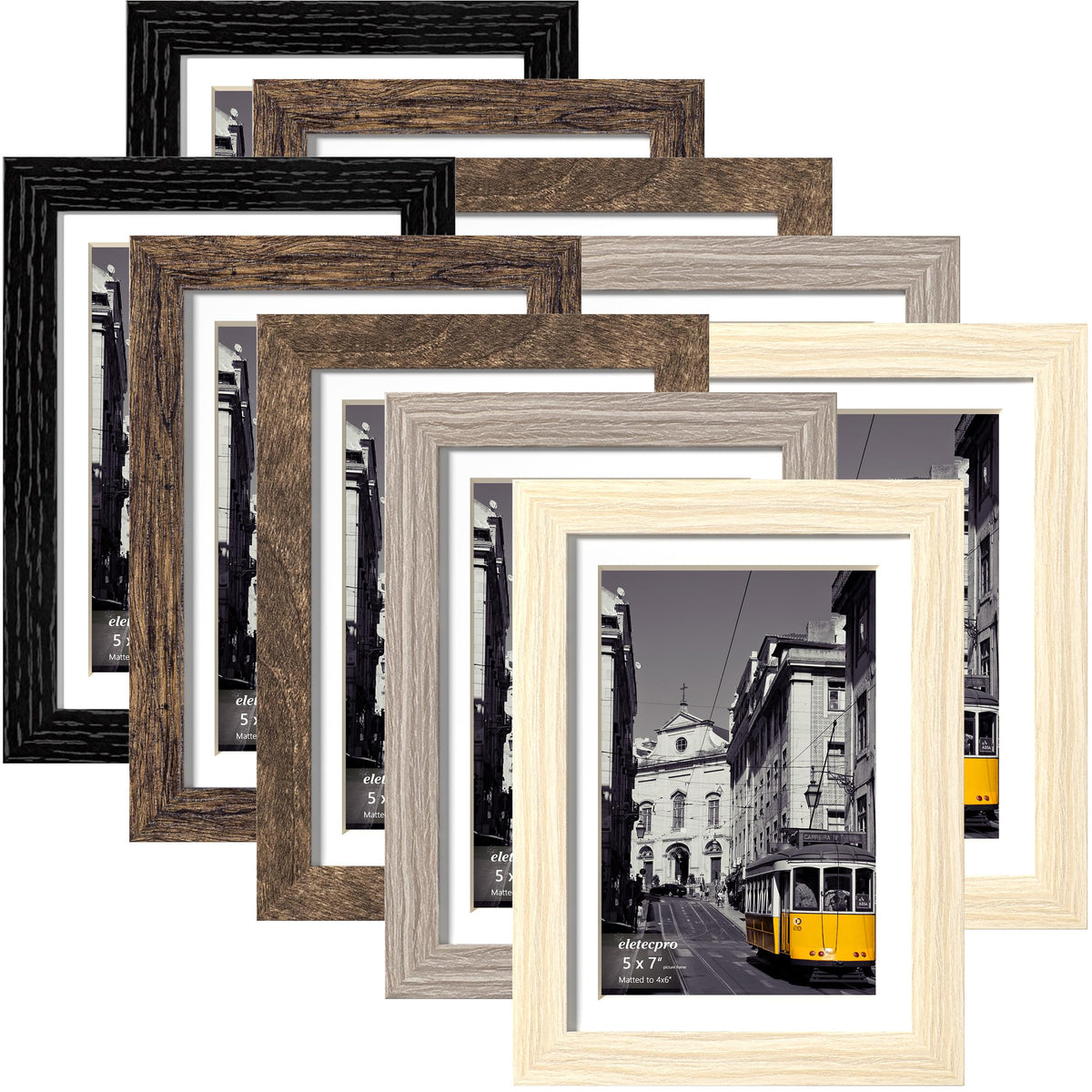 eletecpro 5x7 Picture Frames, Acrylic Cover, Beige, Set of 10