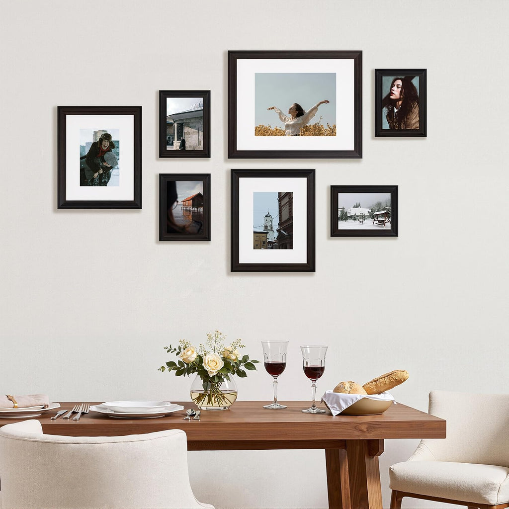 eletecpro Gallery Wall Frame Set of 7, Real Solid Pine Wood Frames, Black