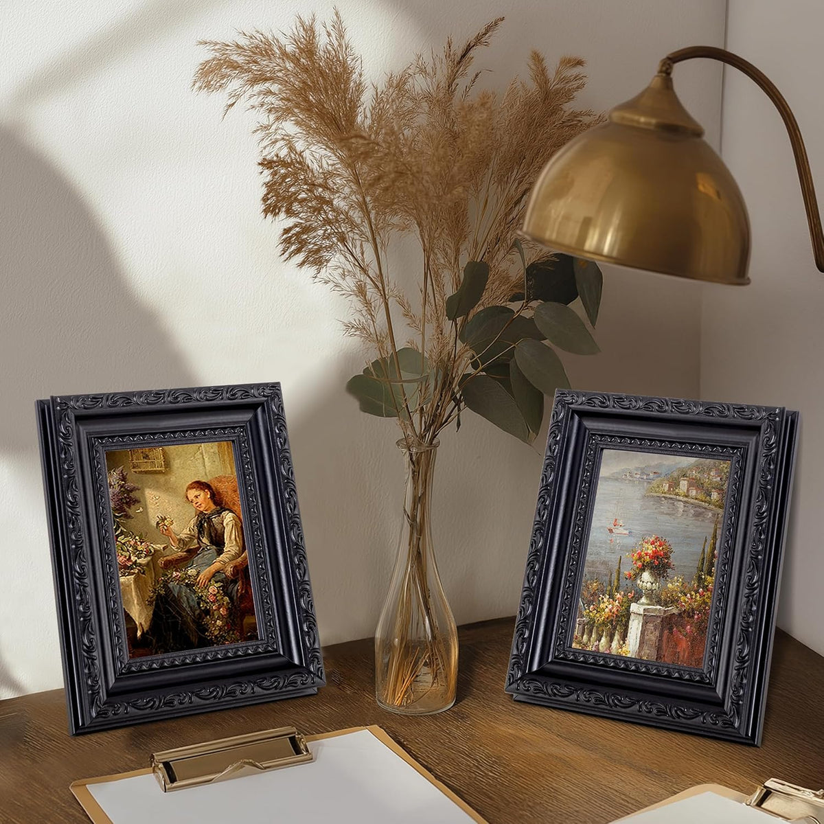 eletecpro 3x4 Vintage Picture Frame, Glass Cover, Black, 2-Pack