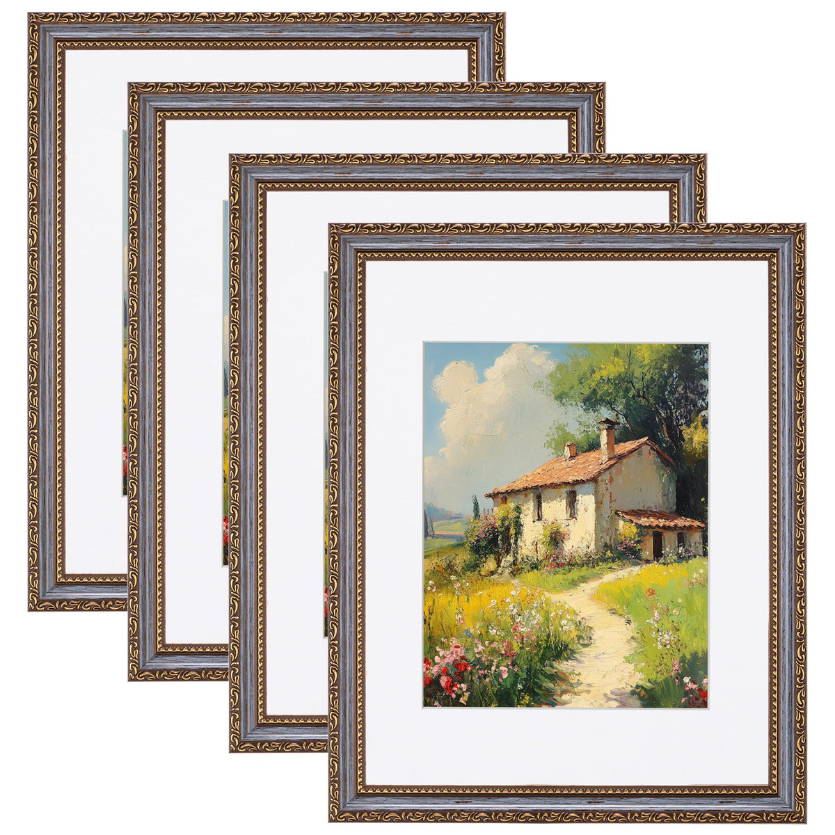 eletecpro 3x4 Vintage Picture Frame, Glass Cover, Black, 4-Pack