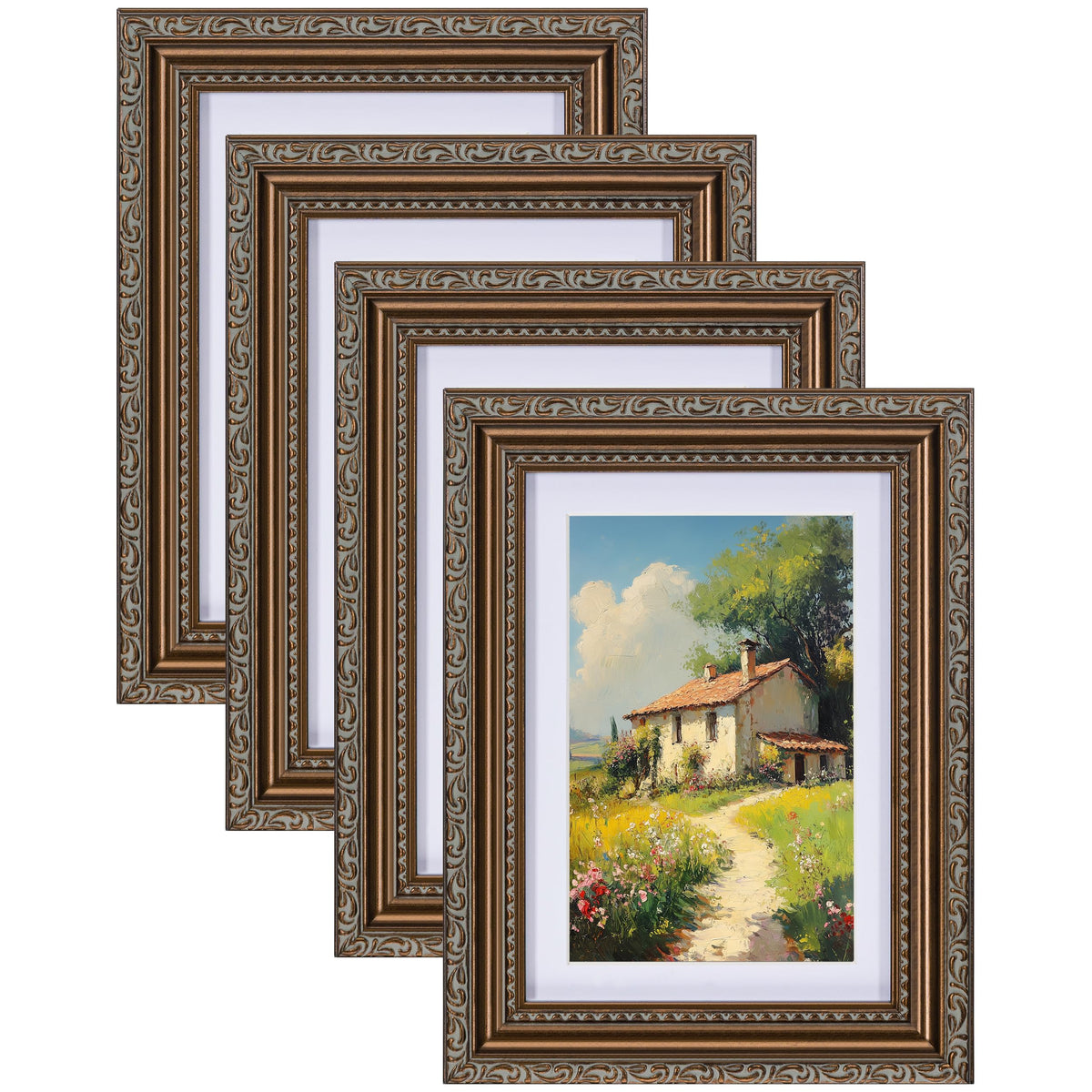 eletecpro 3x4 Vintage Picture Frame, Glass Cover, Black, 4-Pack