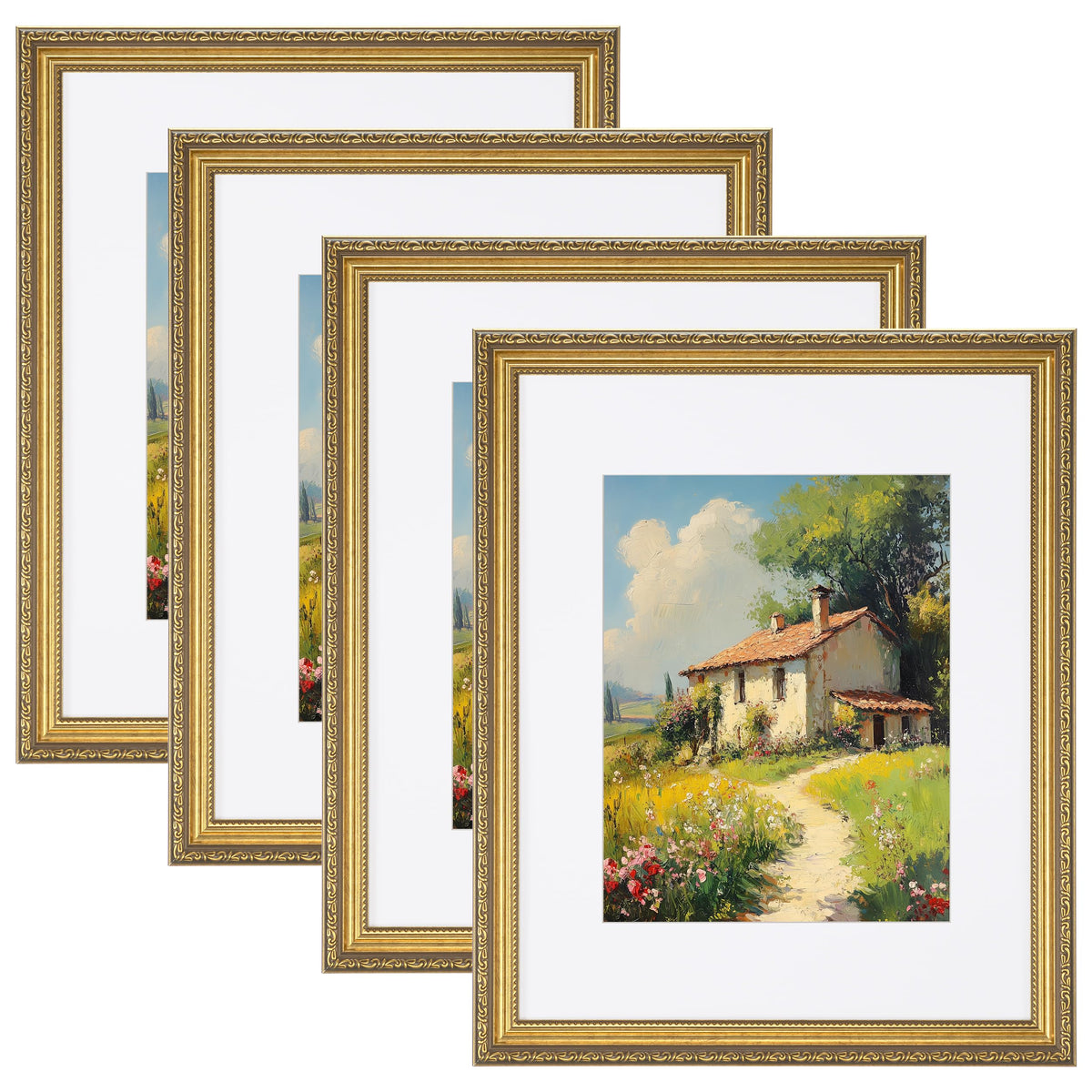 eletecpro 3x4 Vintage Picture Frame, Glass Cover, Black, 4-Pack