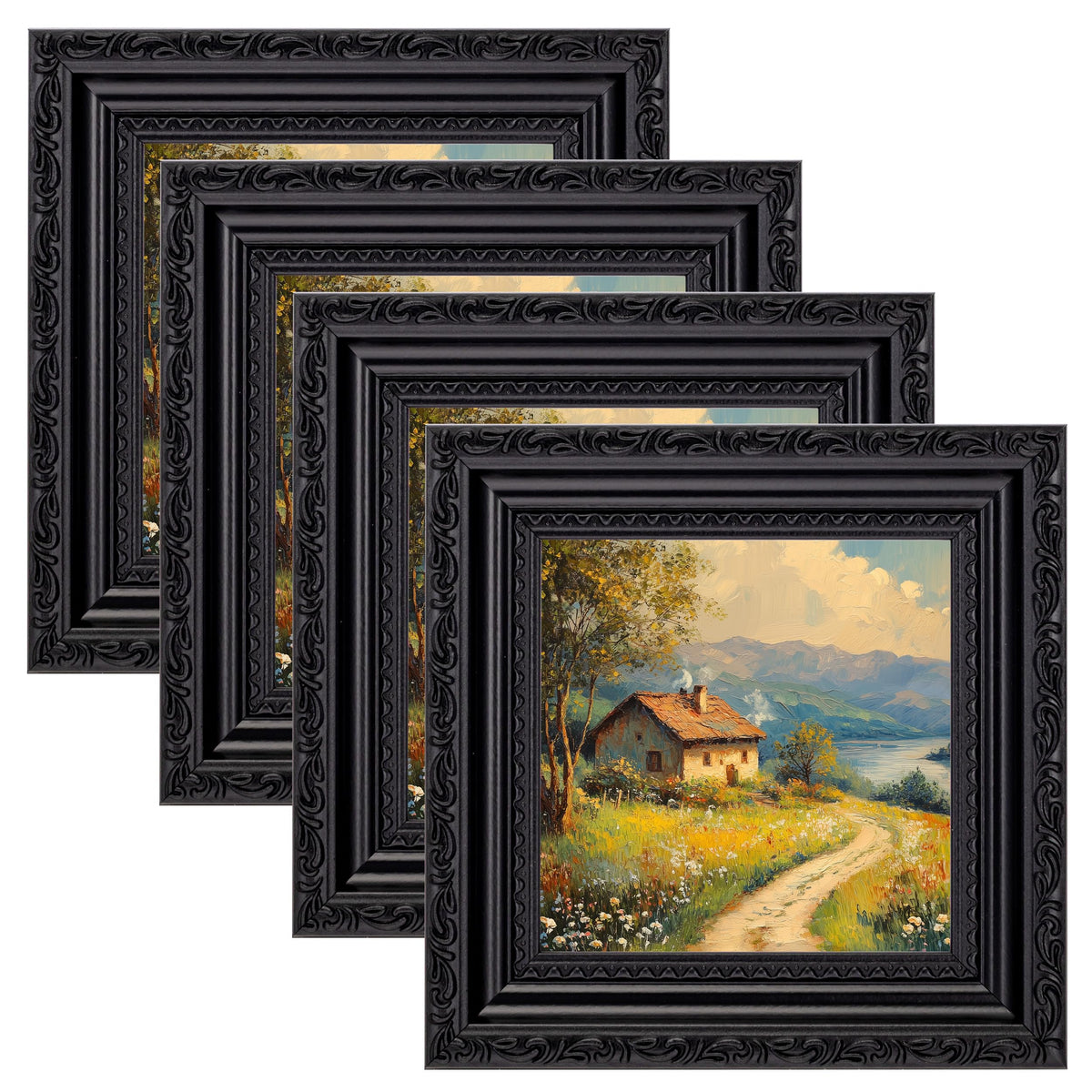 eletecpro 3x4 Vintage Picture Frame, Glass Cover, Black, 4-Pack