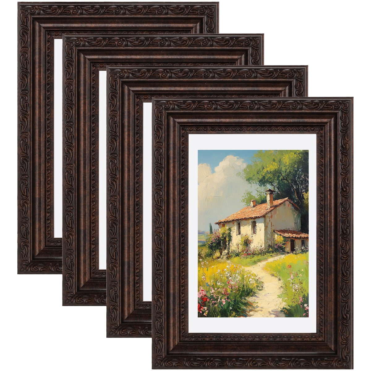 eletecpro 3x4 Vintage Picture Frame, Glass Cover, Black, 4-Pack