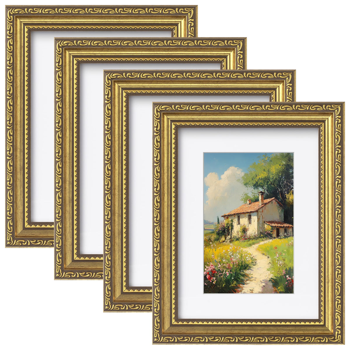 eletecpro 3x4 Vintage Picture Frame, Glass Cover, Black, 4-Pack