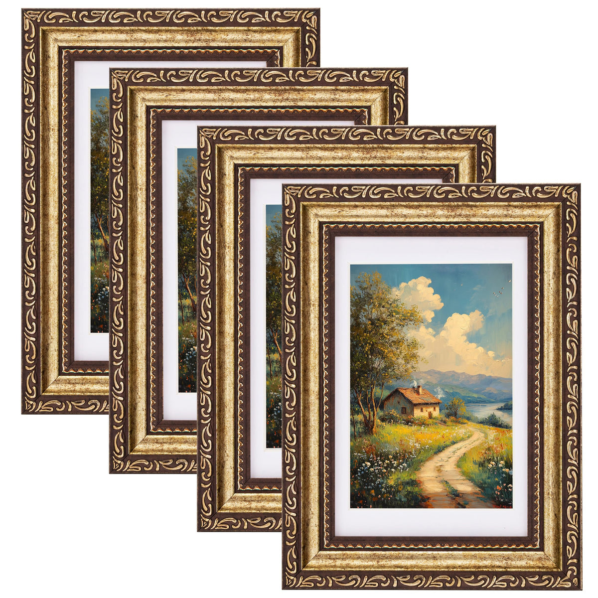 eletecpro 3x4 Vintage Picture Frame, Glass Cover, Black, 4-Pack