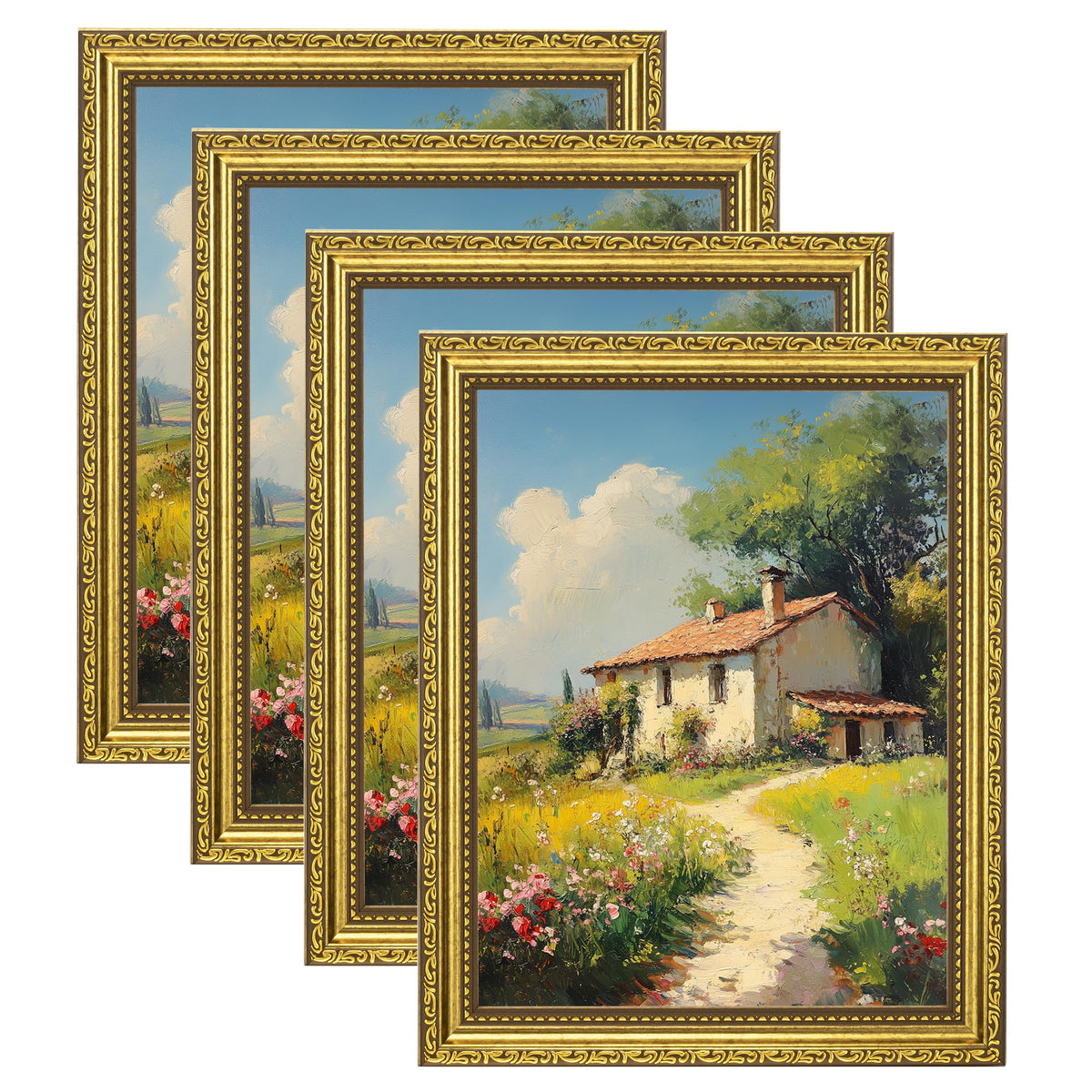 eletecpro 3x4 Vintage Picture Frame, Glass Cover, Black, 4-Pack