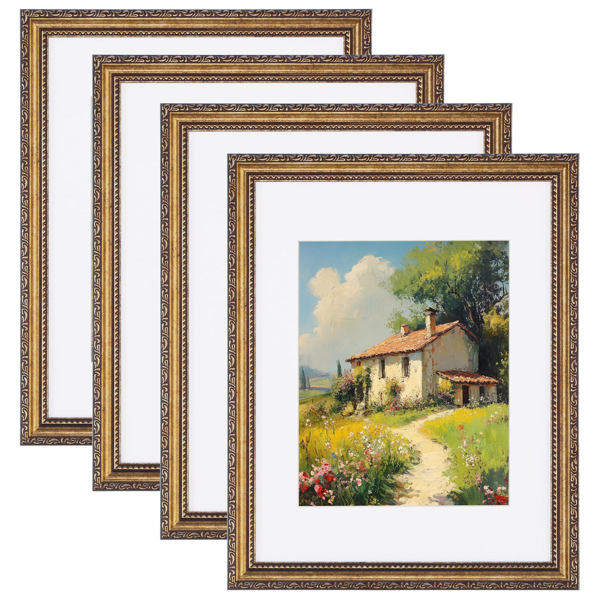 eletecpro 3x4 Vintage Picture Frame, Glass Cover, Black, 4-Pack