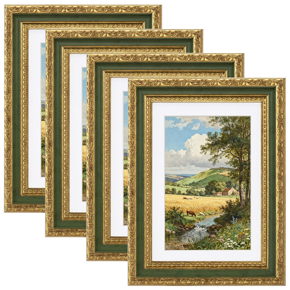 eletecpro 3x4 Vintage Picture Frame, Glass Cover, Black, 4-Pack
