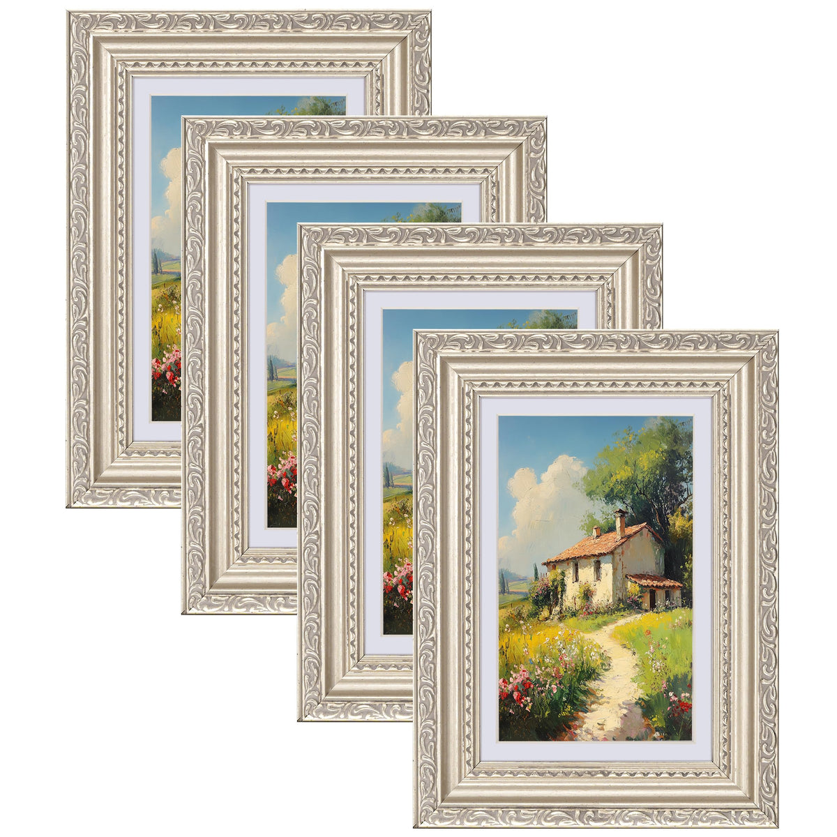 eletecpro 3x4 Vintage Picture Frame, Glass Cover, Black, 4-Pack