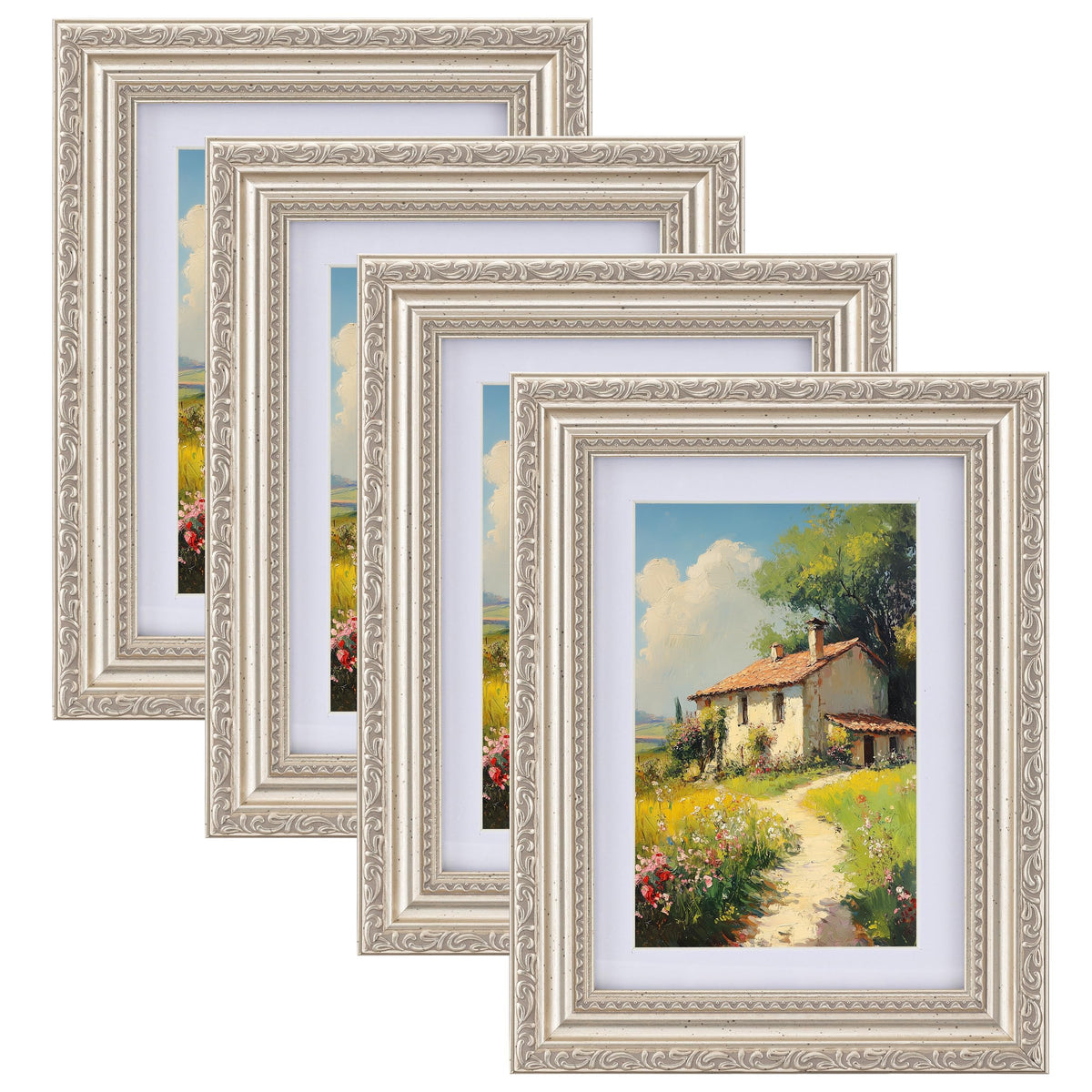 eletecpro 3x4 Vintage Picture Frame, Glass Cover, Black, 4-Pack