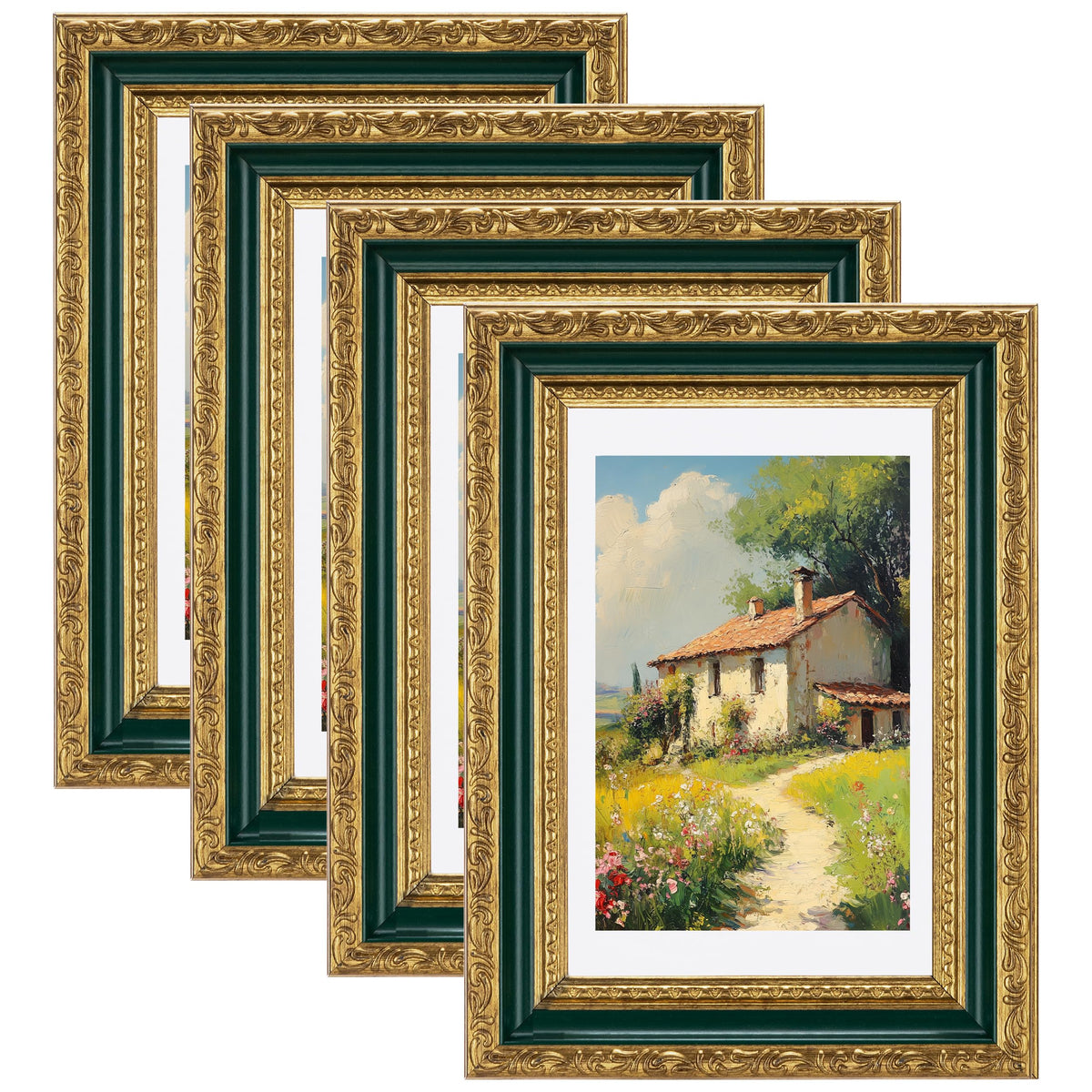 eletecpro 3x4 Vintage Picture Frame, Glass Cover, Black, 4-Pack