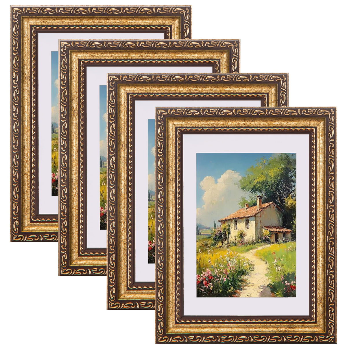 eletecpro 3x4 Vintage Picture Frame, Glass Cover, Black, 4-Pack