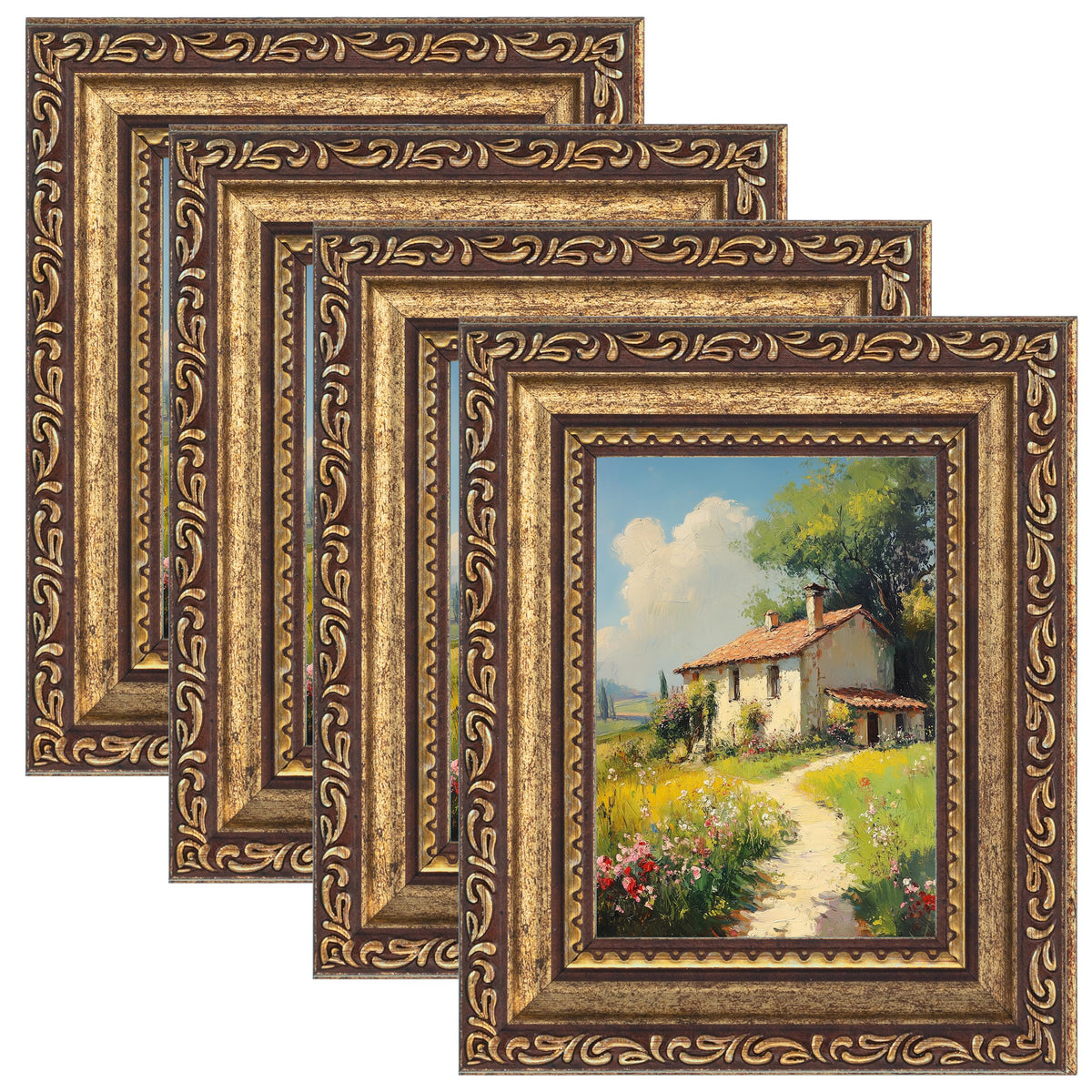 eletecpro 3x4 Vintage Picture Frame, Glass Cover, Black, 4-Pack