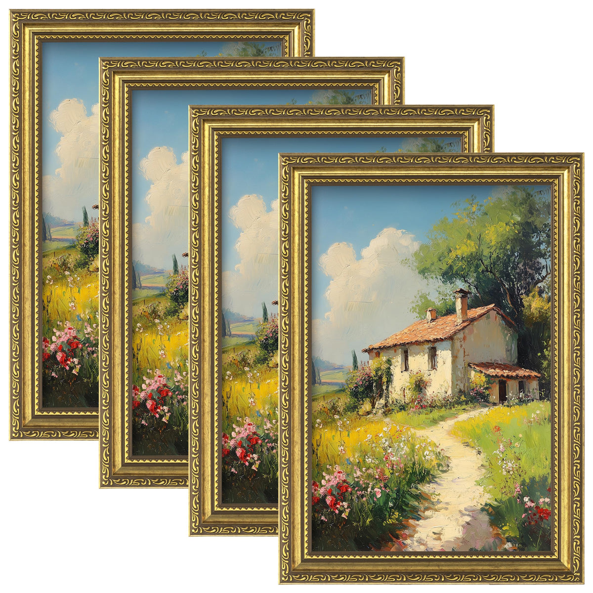 eletecpro 3x4 Vintage Picture Frame, Glass Cover, Black, 4-Pack